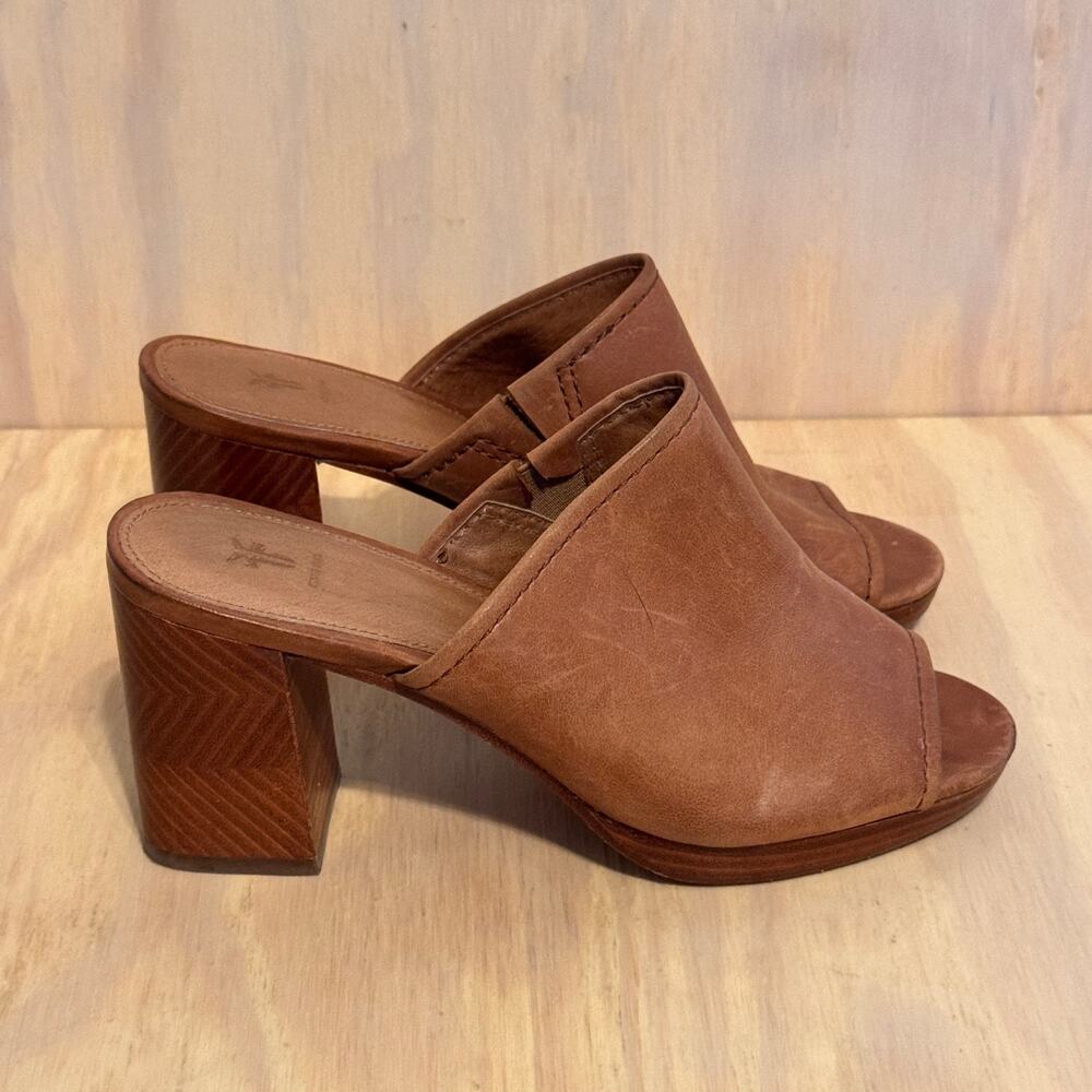 Frye Blake Chevron Mules Brown Leather Slip On Heels Womens size 7